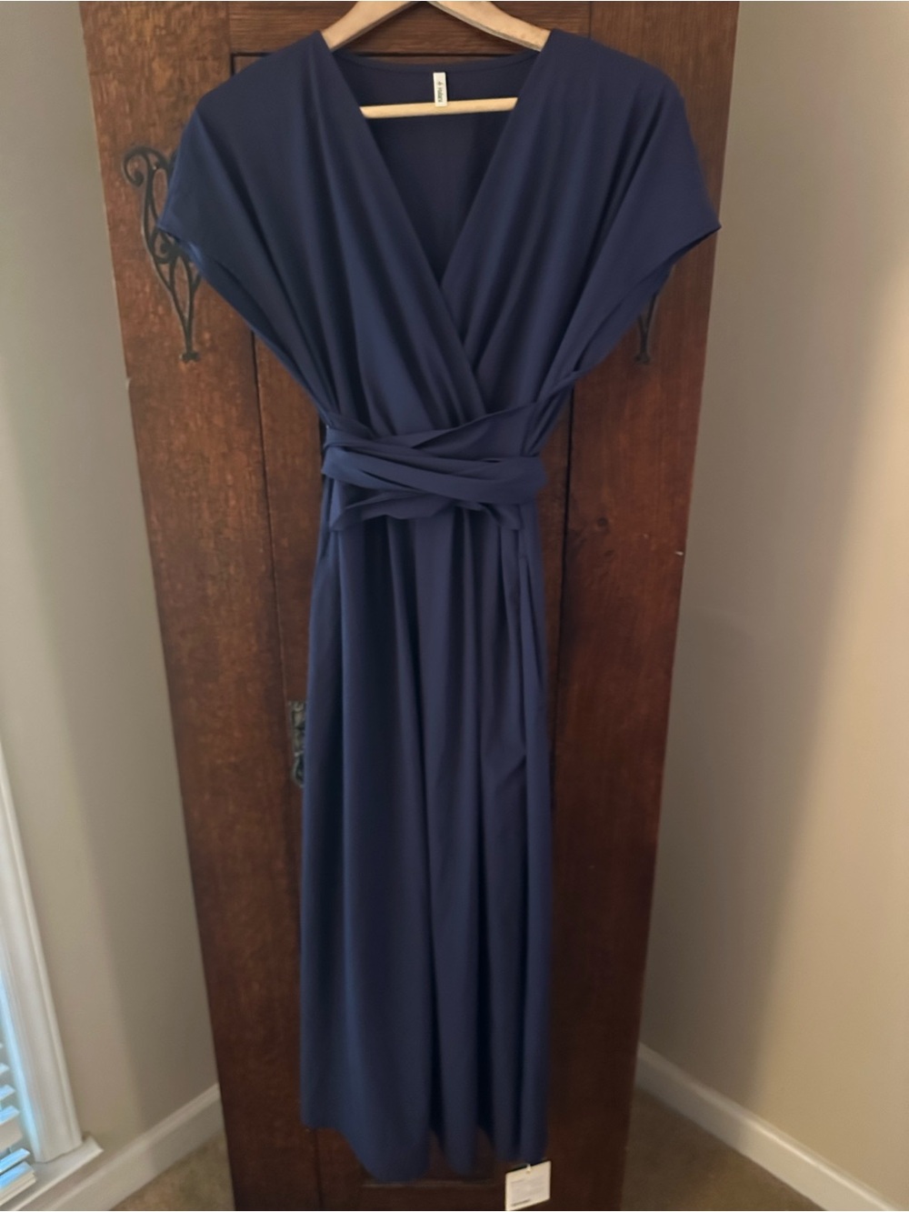 NWT Halara Breezeful V-Neck Navy Wrap-Style Midi Dress w/ Pockets Size XL - Picture 4 of 13